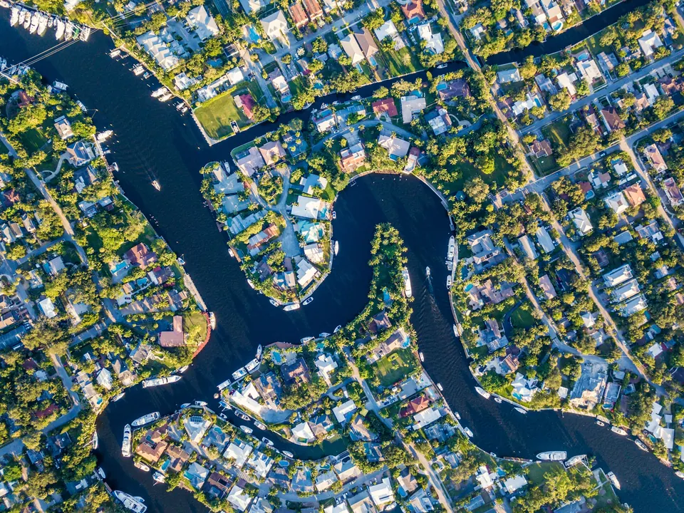 Fort Lauderdale canals and waterfront homes from above